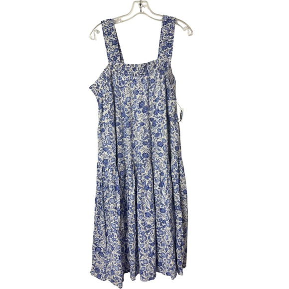 Old Navy Womens Blue White Floral Toile Smocked Tiered Midi Dress NWT Large - Picture 4 of 16